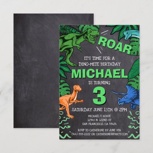 Dino Trex Jurassic Boy Dinosaurus Verjaardag (Voorkant / Achterkant)