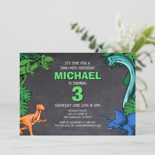 Dino Trex Jurassic Boy Dinosaurus Verjaardag Kaart (Staand voorkant)