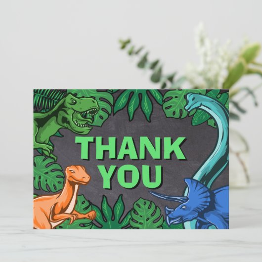 Dino Trex Jurassic Jongen Dinosaur Verjaardag Bedankkaart (Staand voorkant)