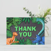 Dino Trex Jurassic Jongen Dinosaurus Verjaardag Bedankkaart (Staand voorkant)