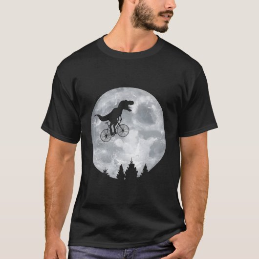 Dino Trex Riding Moon Bike Halloween Lunar Cycling T-shirt (Voorkant)
