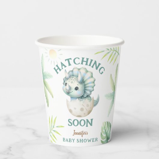 Dino Triceratops Boy Dinosaur Baby shower Papieren Bekers (Achterkant)