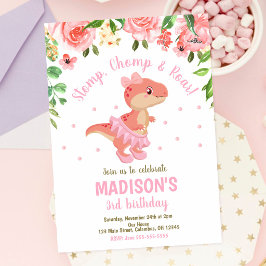 Dino Tutu Ballerina Roze Bloemen Verjaardag Kaart