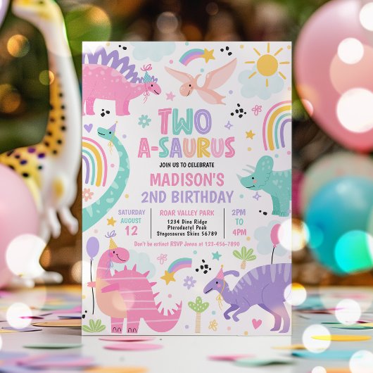 Dino Twee-A-Saurus 2de Verjaardagsfeestje Kaart