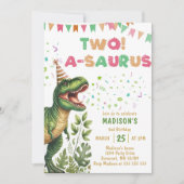 Dino Twee-A-Saurus 2de Verjaardagsfeestje Kaart (Voorkant)
