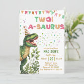 Dino Twee-A-Saurus 2de Verjaardagsfeestje Kaart (Staand voorkant)