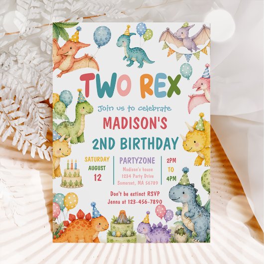 Dino Twee Rex 2de Verjaardagsfeestje Kaart