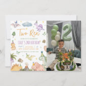 Dino twee Rex 2de verjaardagsfeestje Kaart (Voorkant)