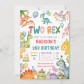 Dino Twee Rex 2de Verjaardagsfeestje Kaart (Voorkant)