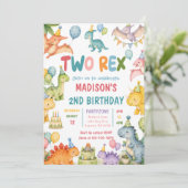 Dino Twee Rex 2de Verjaardagsfeestje Kaart (Staand voorkant)