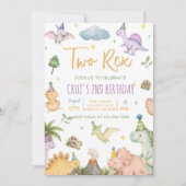 Dino Twee Rex 2e Verjaardagsfeestje Kaart (Voorkant)