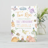 Dino Twee Rex 2e Verjaardagsfeestje Kaart (Staand voorkant)
