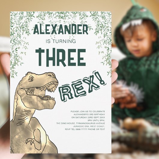 Dino Twee Rex 3de Verjaardagsfeestje Kaart