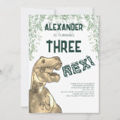 Dino Twee Rex 3de Verjaardagsfeestje Kaart (Voorkant)