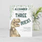 Dino Twee Rex 3de Verjaardagsfeestje Kaart (Staand voorkant)
