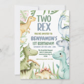 Dino Twee rex Jongen 2de Verjaardagsfeest Uitnodig Kaart (Voorkant)