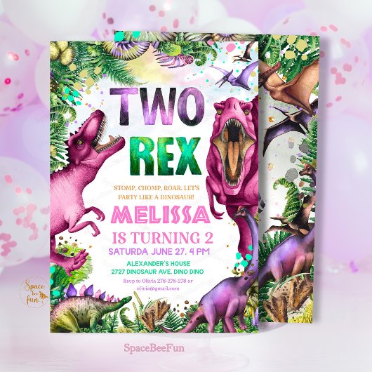 Dino twee Rex uitnodiging Dinosaurus Feestje verj