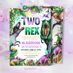 Dino twee Rex uitnodiging  Dinosaurus Feestje verj