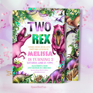 Dino twee Rex uitnodiging  Dinosaurus Feestje verj