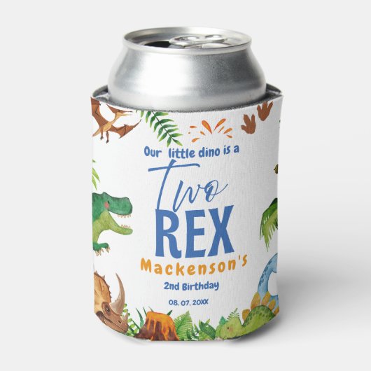 Dino Two rex 2de verjaardagsfeestje voor jongens D Blikjeskoeler (Blikje Voorkant)
