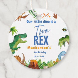Dino Two rex 2nd boy Dinosaur birthday party Bedankjes Labels