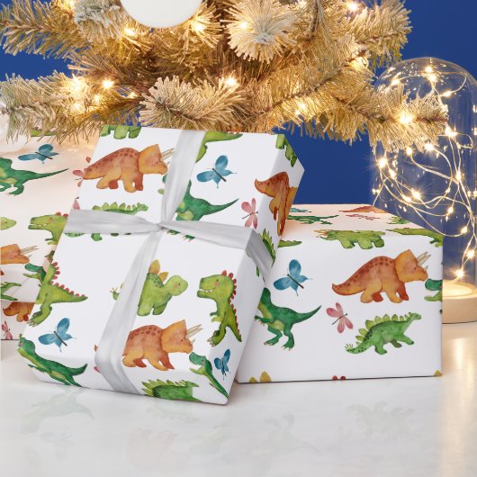 Dino Two rex 2nd boy Dinosaur birthday party Cadeaupapier (Feestdagen)