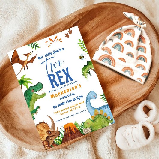 Dino Two rex 2nd boy Dinosaur birthday party Kaart