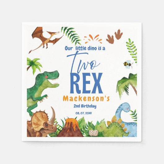 Dino Two rex 2nd boy Dinosaur birthday party Servet (Voorkant)