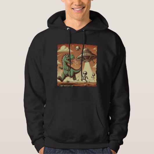 Dino UFO Selfie: Paniek (Mannen Hoodie (Voorkant)