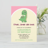 Dino uitnodiging 1e verjaardag stamp chomp brul (Staand voorkant)