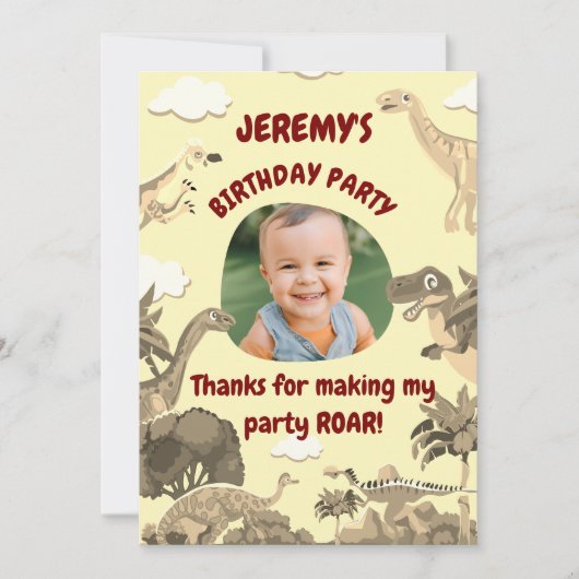 Dino Verjaardag Bedankt Kaart - Kinderen (Voorkant)