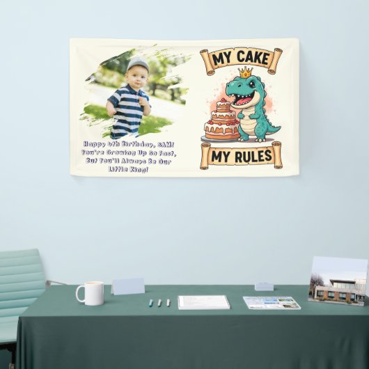 Dino Verjaardag Koning Mijn Taart Mijn Regels Spandoek (Beurs)