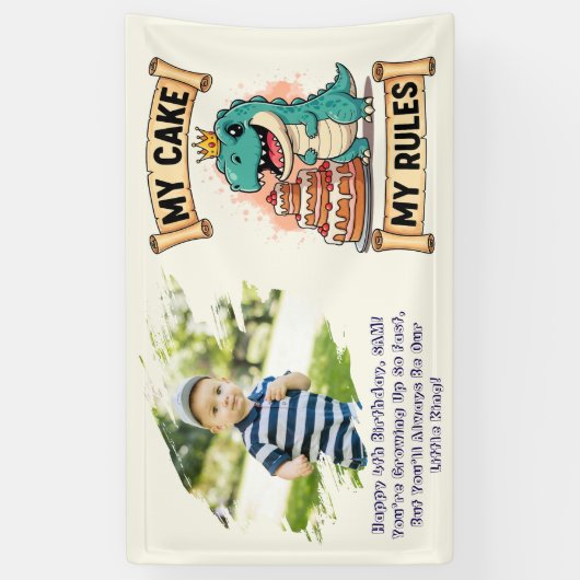 Dino Verjaardag Koning Mijn Taart Mijn Regels Spandoek (Verticaal)