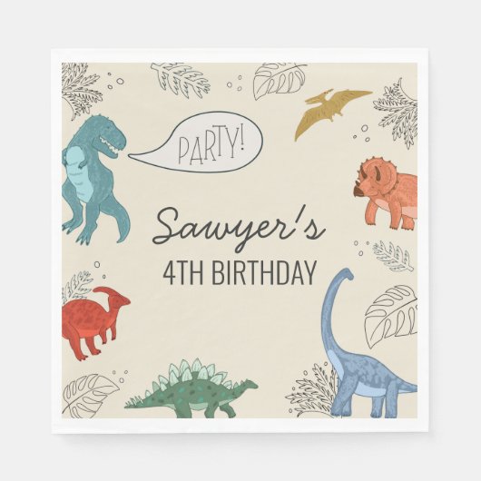 Dino-verjaardag papieren servetten (Voorkant)