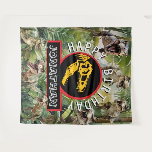 Dino Verjaardag Party achtergrond Wandkleed (Voorkant (horizontaal))