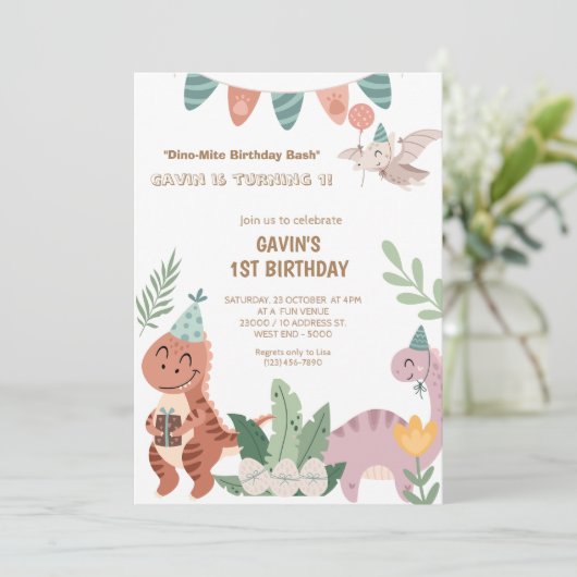 Dino Verjaardagsfeest Boho Kaart (Staand voorkant)