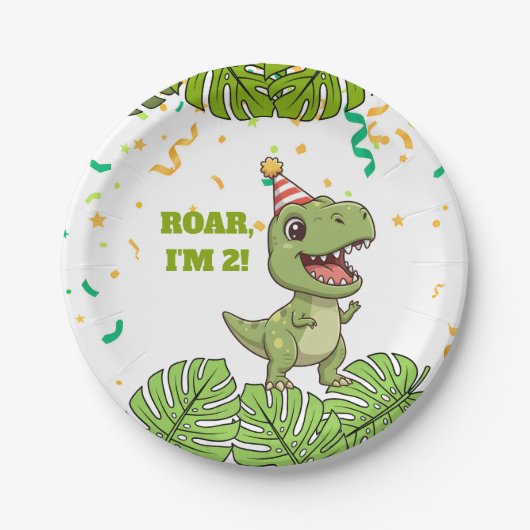 Dino-verjaardagsfeest papieren bord (Voorkant)