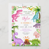 Dino-verjaardagsfeestje met Stamp Chom Roar Kaart (Voorkant)