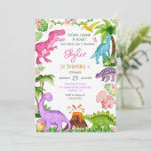 Dino-verjaardagsfeestje met Stamp Chom Roar Kaart (Staand voorkant)