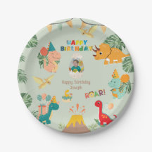 Dino-verjaardagsfeestje papieren bord – aangepaste