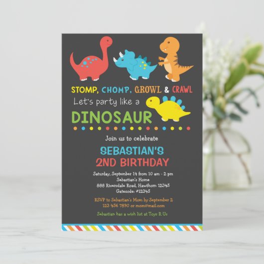 Dino verjaardagsuitnodiging, Dinosaur Uitnodiging (Staand voorkant)