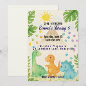 Dino verjaardagsuitnodiging voor 6-jarige kaart (Voorkant / Achterkant)