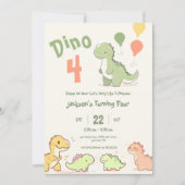 Dino Vier Ballon 4e Verjaardagsfeest Uitnodiging (Voorkant)