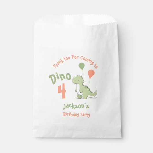 Dino Vier Dinosaurus 4e Verjaardagsfeest Bedankzakje (Voorkant)