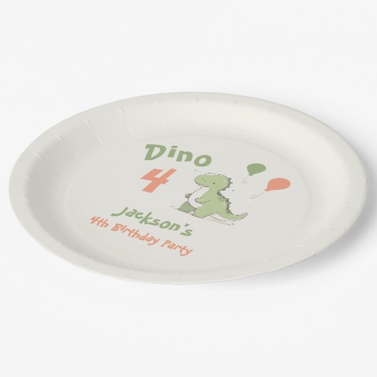 Dino Vier Dinosaurus 4e Verjaardagsfeest Papieren Bordje (Gekanteld)
