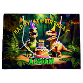 Dino vier dinosaurus gelukkige verjaardag groot cadeauzakje (Voorkant)