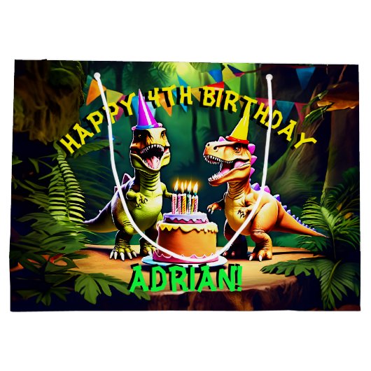 Dino vier dinosaurus gelukkige verjaardag groot cadeauzakje (Achterkant)