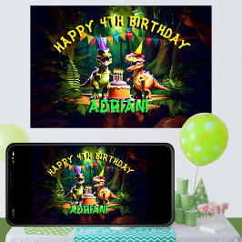 Dino vier dinosaurus happy birthday sjabloon poster