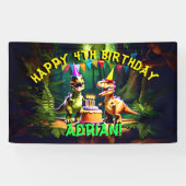 Dino vier dinosaurus happy birthday sjabloon spandoek (Horizontaal)