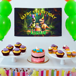 Dino vier dinosaurus happy birthday sjabloon spandoek